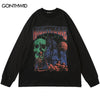 Hip Hop Sweatshirt Streetwear Mens Skull Skeleton Print Punk Gothic Crewneck Pullover 2023 Harajuku Cotton Loose Hoodie