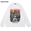 Hip Hop Sweatshirt Streetwear Skull Skeleton Print Pullover Hoodie 2023 Autumn Harajuku Casual Punk Gothic Cotton Loose Couple