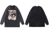Hip Hop T-Shirt Y2K Streetwear Vintage Anime Eye Print Washed Long Sleeve Tshirt Harajuku Casual Loose Cotton Punk Gothic Shirts