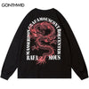 Hip Hop T Shirts Streetwear Chinese Dragon Print Long Sleeve Oversized Tshirt 2023 Harajuku Casual Loose Cotton Tees Shirts Tops