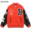 Hip Hop Varsity Baseball Bomber Jacket Streetwear Embroidery Furry Patchwork Color Block Jackets Harajuku Casual College Coat
