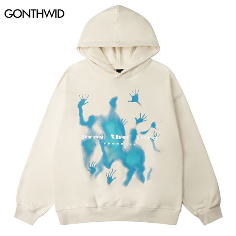 Hip Hop Vintage Hoodie Streetwear Y2K Grunge Shadow Print Punk Gothic Hooded Sweatshirts Harajuku Loose Cotton Clothes