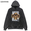 Hip Hop Vintage Hoodie Streetwear Y2K Skull Skeleton Print Punk Gothic Pullover Sweatshirt Harajuku Loose Washed Hooded