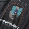 Hip Hop Vintage Hoodie Sweatshirt Y2K Grunge Butterfly Print Heavy Hooded Harajuku Punk Gothic Washed Pullover Washed Streetwear