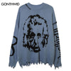Hip Hop Vintage Sweater Y2K Grunge Ripped Knitted Einstein Punk Gothic Pullover Jumper Streetwear Harajuku Casual Loose Sweaters