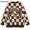 Hip Hop Vintage Sweater Y2K Mens Knitted Star Gun Plaid Jumpers Sweaters 2023 Autumn Harajuku Casual Streetwear Pullover Couple