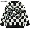 Hip Hop Vintage Sweater Y2K Mens Knitted Star Gun Plaid Jumpers Sweaters 2023 Autumn Harajuku Casual Streetwear Pullover Couple