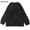 Hip Hop Vintage T-Shirt Men Doberman Dog Print Oversized Distressed Washed Long Sleeve Tshirt Harajuku Casual Punk Gothic Shirts