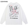 Hip Hop Vintage T Shirts Graffiti Letter Print Distressed Wash Tshirt Streetwear Harajuku Cotton Long Sleeve Punk Gothic Tee Top