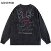Hip Hop Vintage T Shirts Graffiti Letter Print Distressed Wash Tshirt Streetwear Harajuku Cotton Long Sleeve Punk Gothic Tee Top