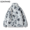 Hip Hop Winter Faux Fur Fleece Jacket Streetwear Men Harajuku Tie Dye Heart Fuzzy Jackets Warm Coats 2023 Casual Zipper Coats