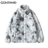 Hip Hop Winter Faux Fur Fleece Jacket Streetwear Men Harajuku Tie Dye Heart Fuzzy Jackets Warm Coats 2023 Casual Zipper Coats