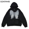 Hip Hop Zip Up Hoodie Coat Streetwear Hooded Sweatshirt Bowknot Print Zipper Fleece Jacket Men Harajuku Winter Cotton Pink Black