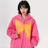 Hip Hop Zip Up Hoodie Coat Streetwear Hooded Sweatshirt Bowknot Print Zipper Fleece Jacket Men Harajuku Winter Cotton Pink Black