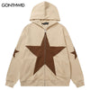 Hip Hop Zip Up Hoodie Jacket Y2K Grunge Vintage Star Patch Punk Gothic Loose Hooded Sweatshirt Coat Harajuku Cotton Streetwear