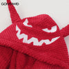 Hip Hop Zip Up Hoodie Sweatshirt Jacket Y2K Embroidery Letter Devil Horns Fleece Coat Streetwear Harajuku Retro Loose Punk Goth