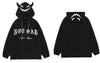 Hip Hop Zip Up Hoodie Sweatshirt Jacket Y2K Embroidery Letter Devil Horns Fleece Coat Streetwear Harajuku Retro Loose Punk Goth