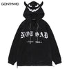 Hip Hop Zip Up Hoodie Sweatshirt Jacket Y2K Embroidery Letter Devil Horns Fleece Coat Streetwear Harajuku Retro Loose Punk Goth