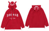 Hip Hop Zip Up Hoodie Sweatshirt Jacket Y2K Embroidery Letter Devil Horns Fleece Coat Streetwear Harajuku Retro Loose Punk Goth