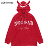 Hip Hop Zip Up Hoodie Sweatshirt Jacket Y2K Embroidery Letter Devil Horns Fleece Coat Streetwear Harajuku Retro Loose Punk Goth