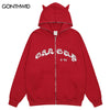 Hip Hop Zip Up Hoodie Sweatshirt Jacket Y2K Grunge Harajuku Vintage Letter Print Hooded Coat Cotton Loose Zipper Tops
