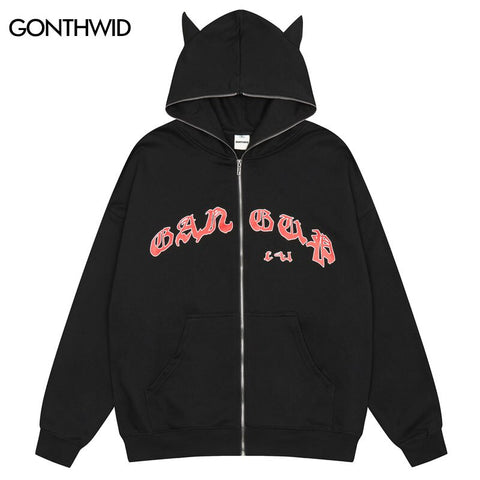Hip Hop Zip Up Hoodie Sweatshirt Jacket Y2K Grunge Harajuku Vintage Letter Print Hooded Coat Cotton Loose Zipper Tops