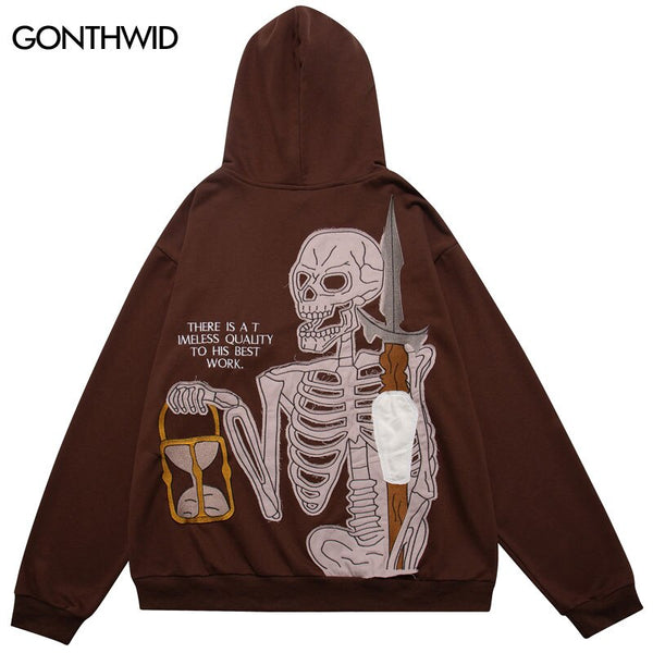 Hip Hop Zip Up Hoodie Sweatshirt Jacket Y2K Grunge Vintage Embroidery Skull Skeleton Hooded Coat Harajuku Cotton Punk Gothic Top
