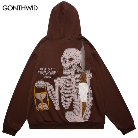 Hip Hop Zip Up Hoodie Sweatshirt Jacket Y2K Grunge Vintage Embroidery Skull Skeleton Hooded Coat Harajuku Cotton Punk Gothic Top