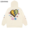 Hip Hop Zip Up Hoodie Sweatshirt Y2K Harajuku Embroidery Pixel Pattern Pullover Oversized Hooded Jacket Coat Loose Tops