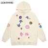 Hip Hop Zip Up Hoodie Sweatshirt Y2K Harajuku Embroidery Pixel Pattern Pullover Oversized Hooded Jacket Coat Loose Tops