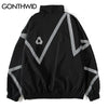 Hip Hop Zip Up Windbreaker Track Jacket Streetwear Reflective Stripe Zipper Waterproof Coat 2023 Mens Autumn Bomber Jacket Black