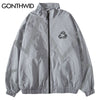 Hip Hop Zip Up Windbreaker Track Jacket Streetwear Reflective Stripe Zipper Waterproof Coat 2023 Mens Autumn Bomber Jacket Black