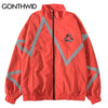 Hip Hop Zip Up Windbreaker Track Jacket Streetwear Reflective Stripe Zipper Waterproof Coat 2023 Mens Autumn Bomber Jacket Black