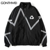Hip Hop Zip Up Windbreaker Track Jacket Streetwear Reflective Stripe Zipper Waterproof Coat 2023 Mens Autumn Bomber Jacket Black