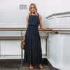 Hirigin Women Boho Casual Dot Maxi Dress Sundress Bohemian Style O-neck Sleeveless Loose Long Dresses Beach Wear