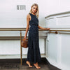 Hirigin Women Boho Casual Dot Maxi Dress Sundress Bohemian Style O-neck Sleeveless Loose Long Dresses Beach Wear