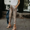 Hirigin Women Casual Sequin Glitter Skinny Pencil Pants High Waist Stretch Slim Pencil Trousers Joggers