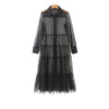 Hirigin women stylish polka dot patchwork transparent midi shirt dress long sleeve female chic sexy mesh dresses vestidos