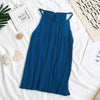 Hisuma Wanita Musim Panas O Leher Tanpa Lengan Halter Lipit Dasar Kemeja Elegan Wanita Bergaris Elastis Slim Sifon Pullover Blus Atasan
