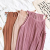 Hisuma Wanita Musim Panas O Leher Tanpa Lengan Halter Lipit Dasar Kemeja Elegan Wanita Bergaris Elastis Slim Sifon Pullover Blus Atasan