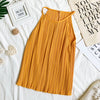 Hisuma Wanita Musim Panas O Leher Tanpa Lengan Halter Lipit Dasar Kemeja Elegan Wanita Bergaris Elastis Slim Sifon Pullover Blus Atasan