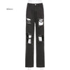 Hole Ripped Black Woman Distressed Jeans Casual Hip Hop High Waist Pants Pocket Straight Denim Trousers Ladies