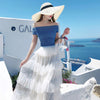 Holiday Clothing Set Women Summer Big Elastic Slash Neck Tops + Long Ruffles Lace Layers Party Bohemian Skirts Suits Set NS978