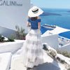 Holiday Clothing Set Women Summer Big Elastic Slash Neck Tops + Long Ruffles Lace Layers Party Bohemian Skirts Suits Set NS978