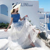 Holiday Clothing Set Women Summer Big Elastic Slash Neck Tops + Long Ruffles Lace Layers Party Bohemian Skirts Suits Set NS978