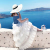 Holiday Clothing Set Women Summer Big Elastic Slash Neck Tops + Long Ruffles Lace Layers Party Bohemian Skirts Suits Set NS978