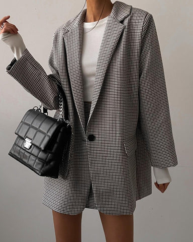 Holiwind 2022 Plaid Blazer Jacket Women Spring Autumn Long Sleeve Casual Slim Blazers Khaki Woman Coats Elegant Office Lady