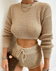 Hollow Knitting Women Two Piece Sets Long Sleeve Casual Bodycon Outfits Crop Top And Shorts Co-ord Set