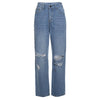 Hollow Out Distressed Ripped Jeans Women Button High Waist Pocket Solid Color Jeans Trousers Loose Denim Sexy Pants#20
