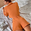 Hollow Out Waist Blazer Jacket Sexy 2023 Suit Set Women's Single Button Color Block Blazer Flare Pants Suit Long Sleeve